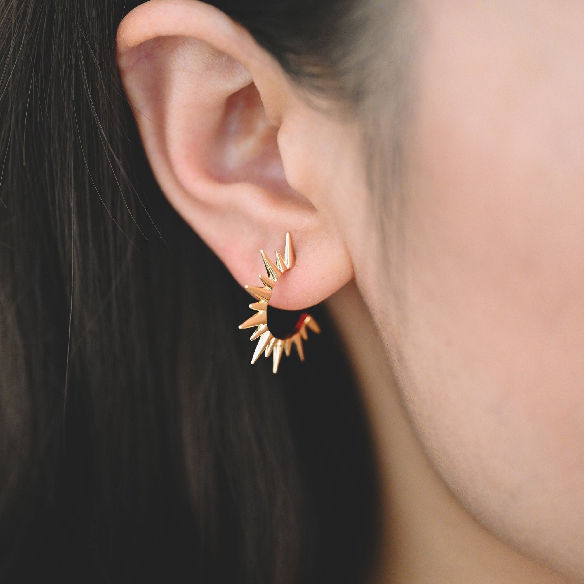 10pcs Gold/ Silver Sun Earrings, Gold Spike Hoops, Spike Earrings, Fashion Hoop, Statement Earring (#GB-1940)